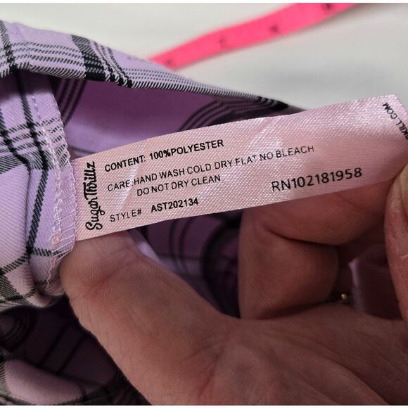 DOLLS KILL Make A Scene purple tartan plaid academia kawaii crop top L - Picture 4 of 6